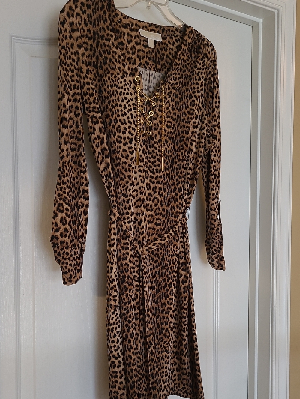 Michael Kors Size Small Animal Print Dress With Gold Metal Chain Collar